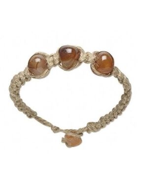 Honey Agate Beads Gemstone Bracelet Hemp Macrame with Button Clasp